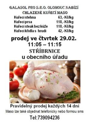 Prodej Chlazeného kuřecího masa 29.2.2024