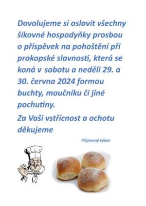 Žádost o příspěvek na pohoštění při prokopské slavnosti 29.-30.6.2024